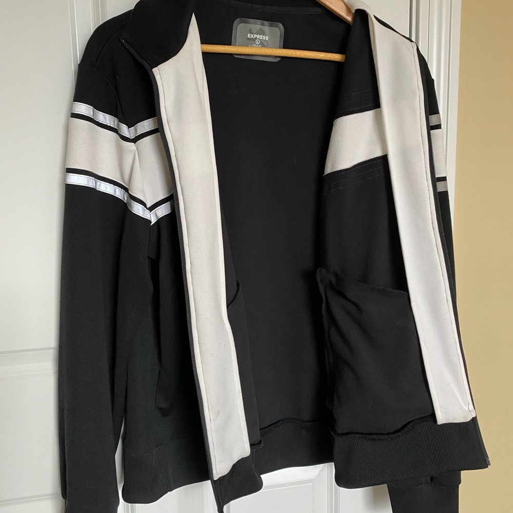 Express Mens L Track Jacket 90s Black Reflective - Picture 3 of 7